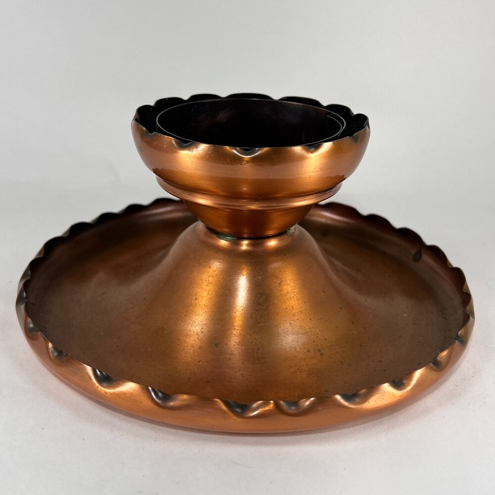 Vtg Gregorian Copper Drip Tray Table Chamber Candlestick Candle Holder Handle - Picture 2 of 15